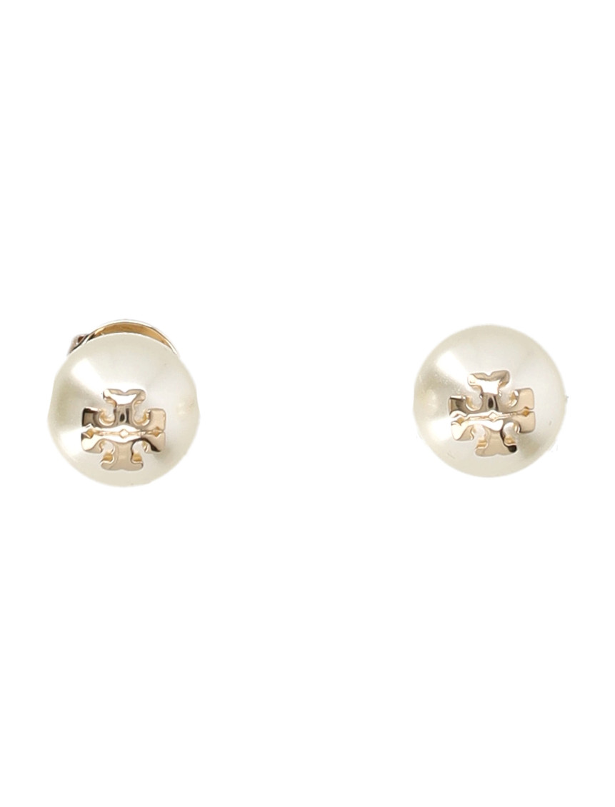 Tory Burch White Pearl Stud Earrings In Silver
