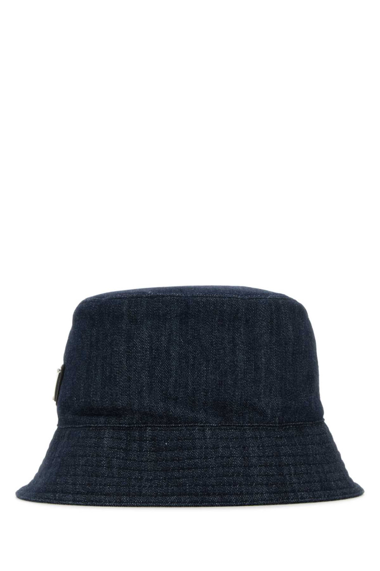 Prada Dark Blue Denim Bucket Hat In Blue