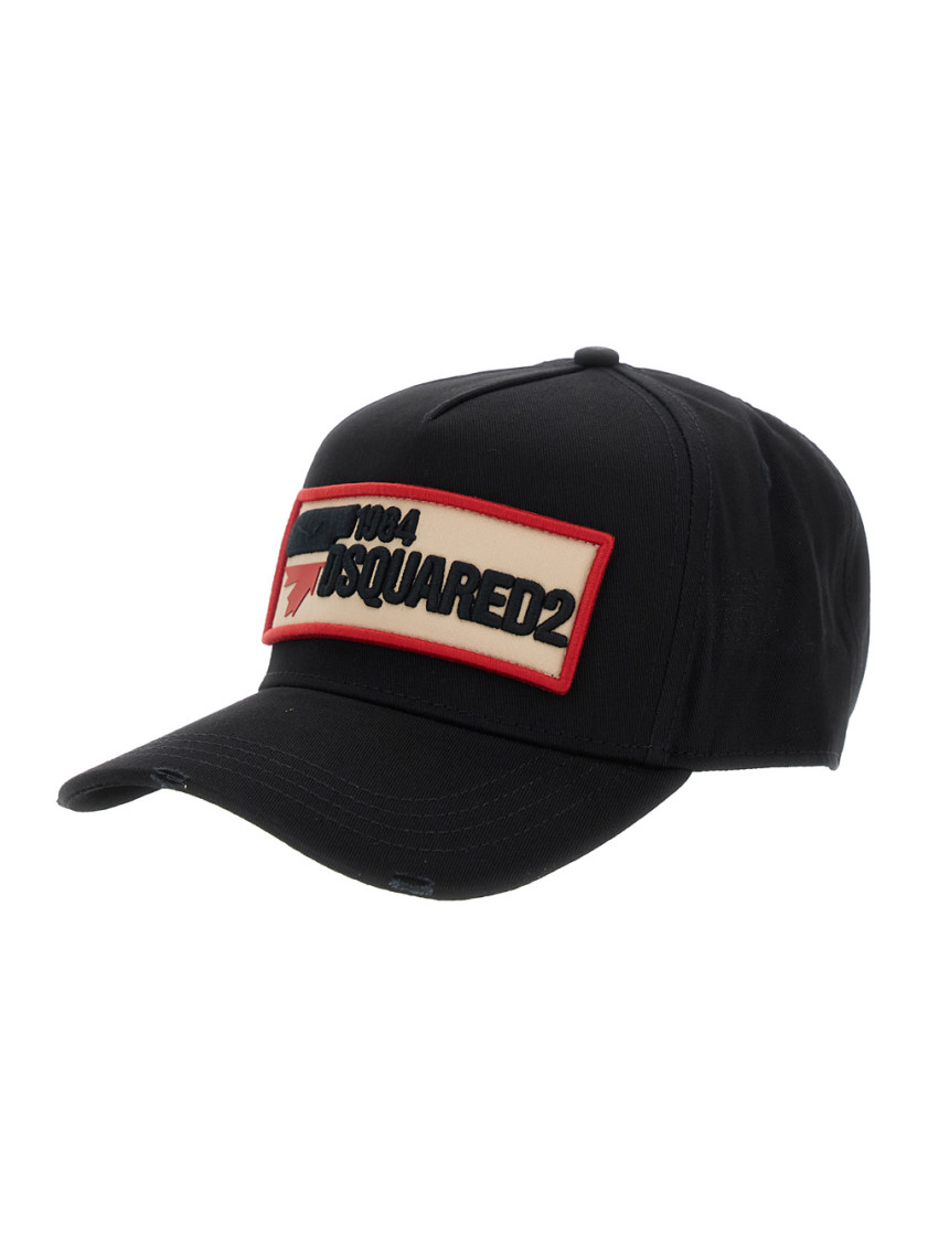 Dsquared2 Black Logo Patch Baseball Hat In Black