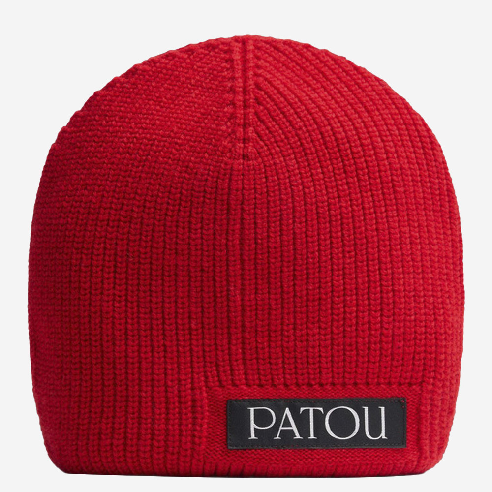 Patou Red Textured Logo Beanie Hat In Red