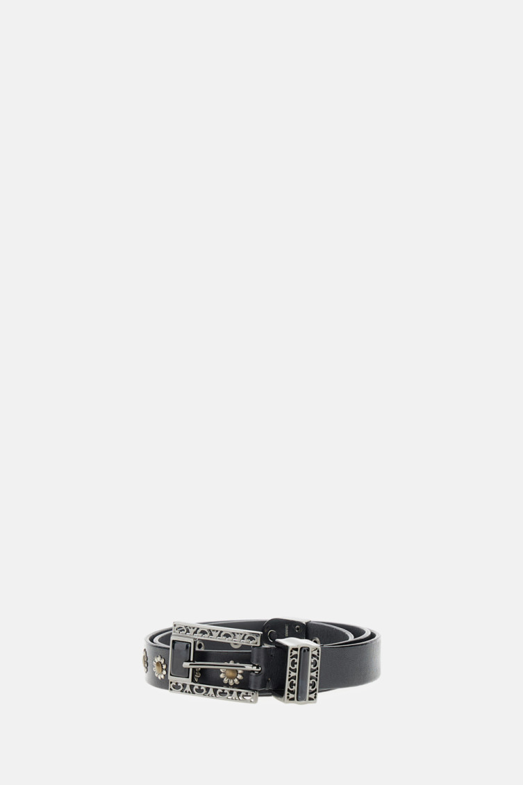 Golden Goose Black Embellished Belt In Brown