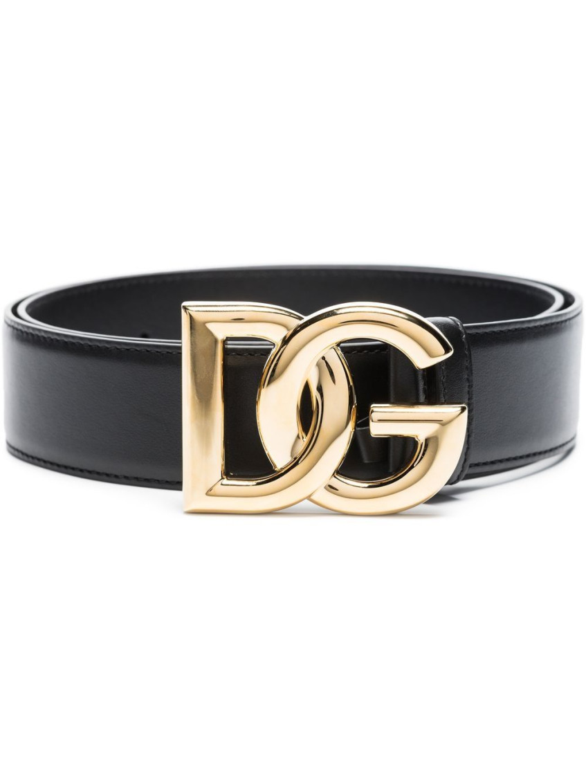 Dolce & Gabbana Dg Logo Buckle Leather Belt In Black