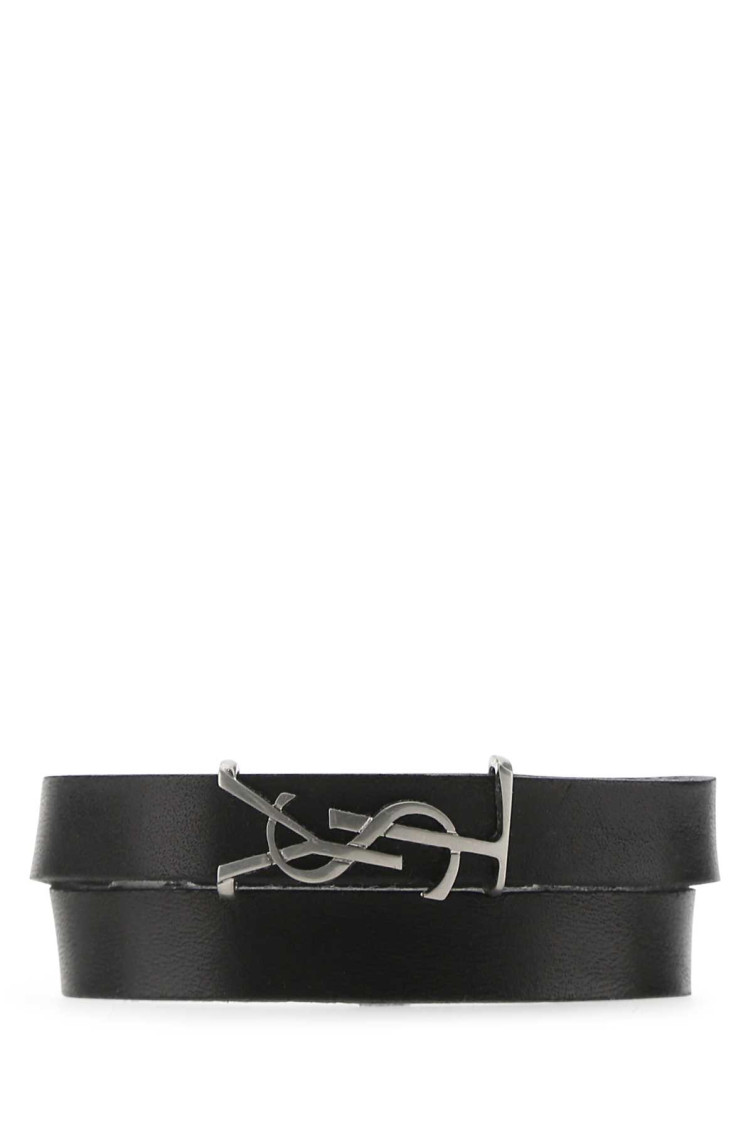 Saint Laurent Black Opyum Leather Double-loop Bracelet In Black