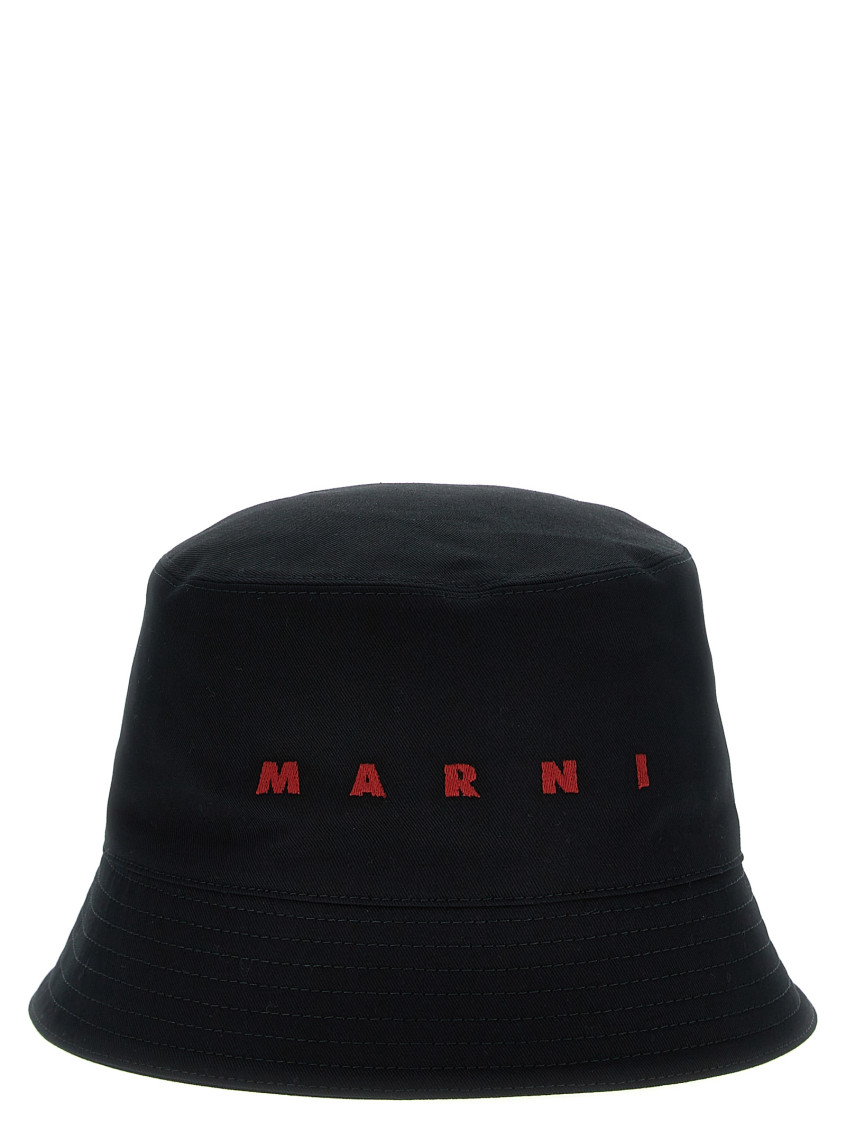 Marni Black Embroidered Logo Bucket Hat In Black