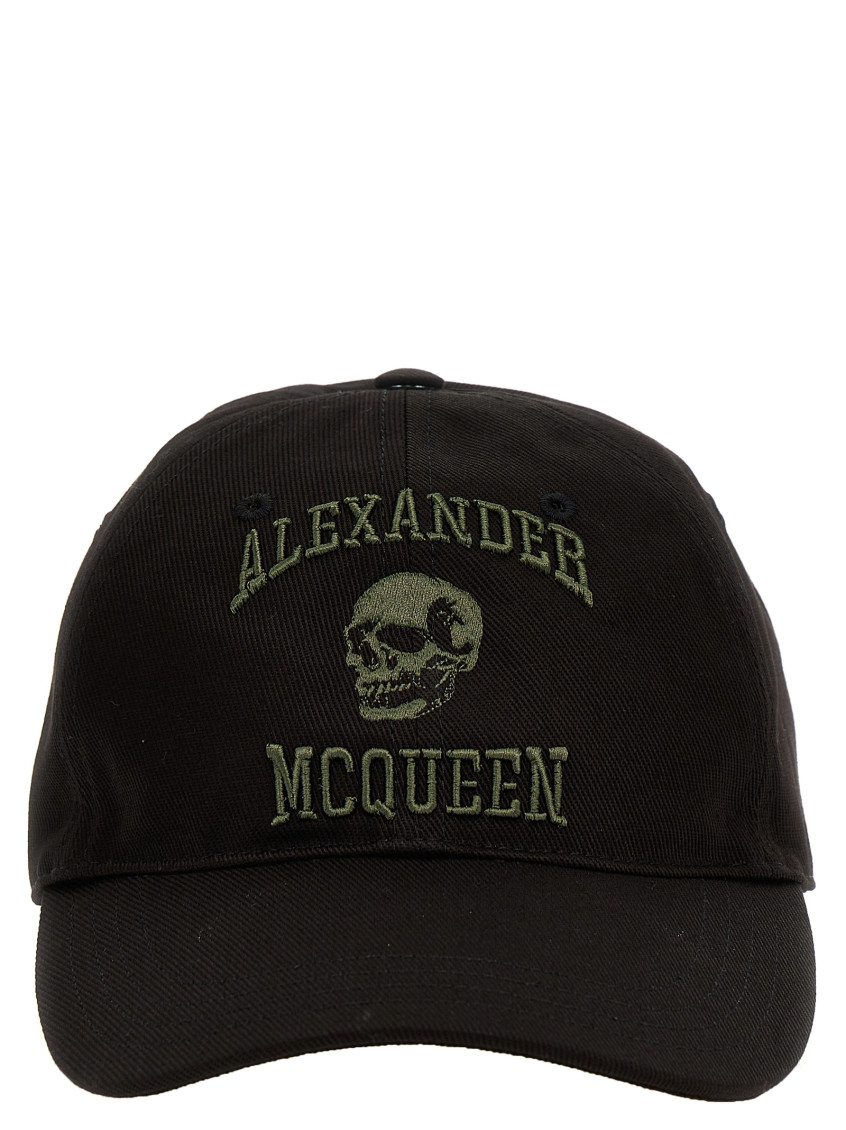 Alexander Mcqueen Cotton Twill Cap With Embroidery In Black