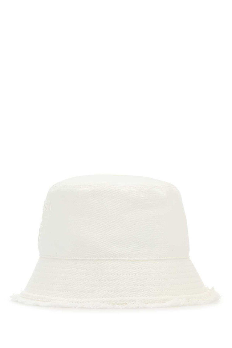 Prada White Denim Bucket Hat In Neutral