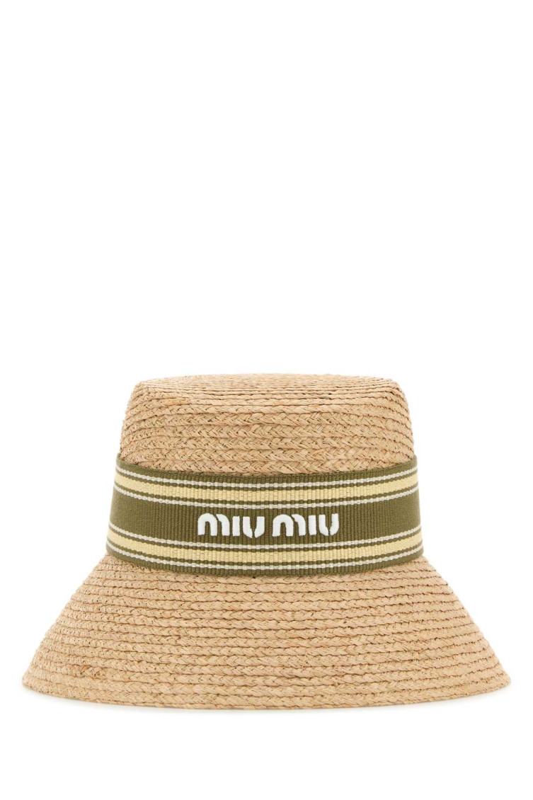 Miu Miu Natural Raffia Hat In Brown