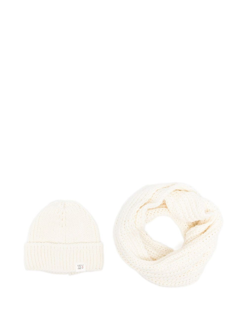 Peuterey Off White Logo Beanie And Scarf Set In Neutral