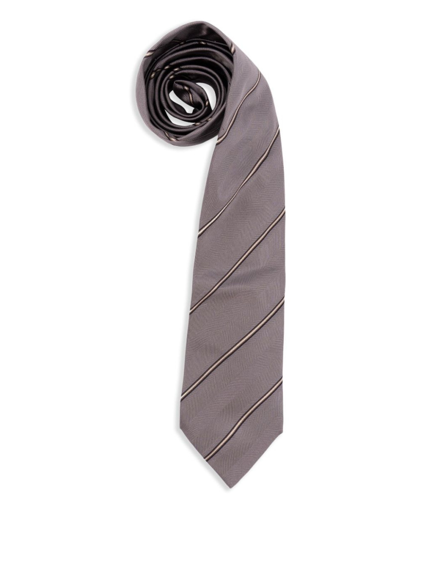 Brunello Cucinelli Pointed Tip Diagonal Stripes Silk Tie In Neutral