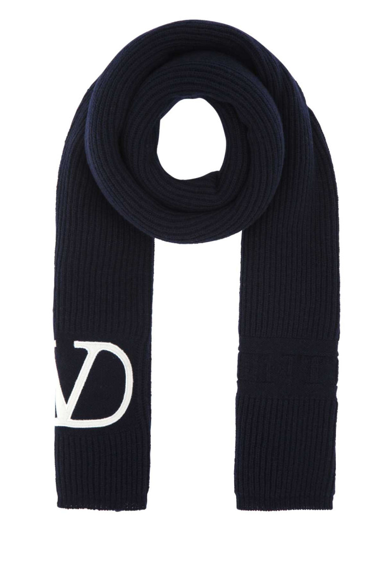 Valentino Garavani Women Midnight Blue Wool Scarf In Navy Blue