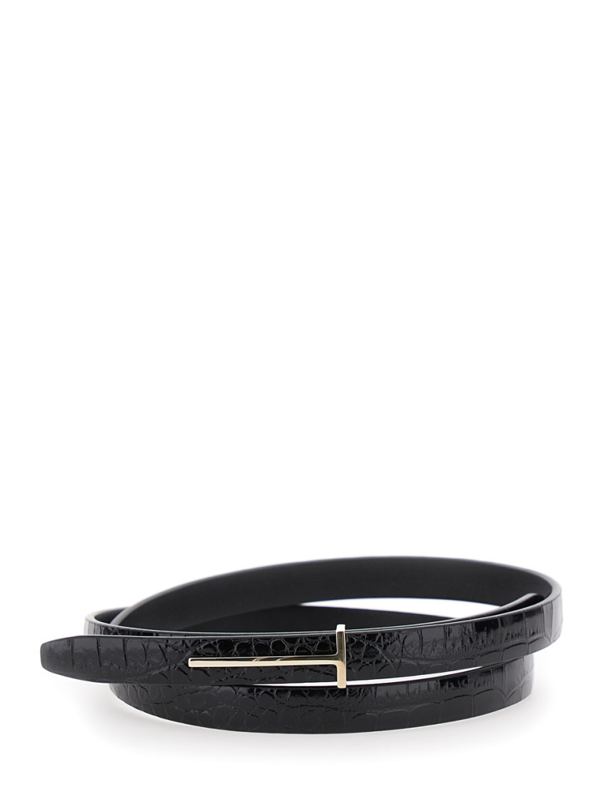 Tom Ford Black Logo Buckle Textured Belt