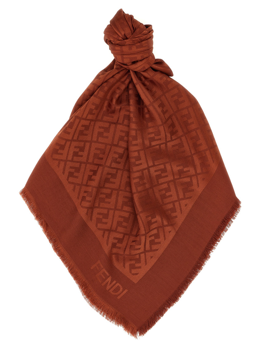 Fendi Shawl Square Fringed Edges In Brown