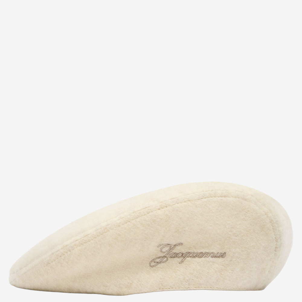 Jacquemus Beige Embroidered Flat Beret Hat In Neutral