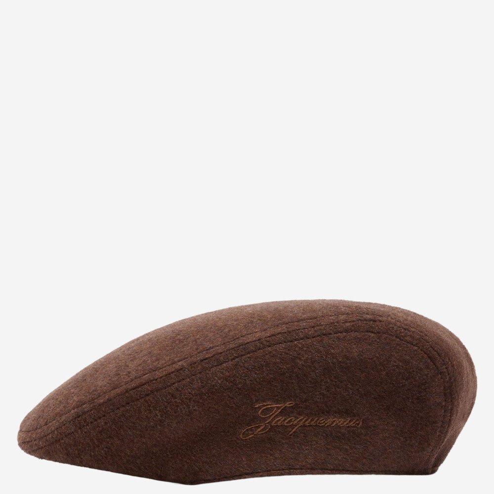 Jacquemus Dark Brown Embroidered Flat Beret Hat In Brown