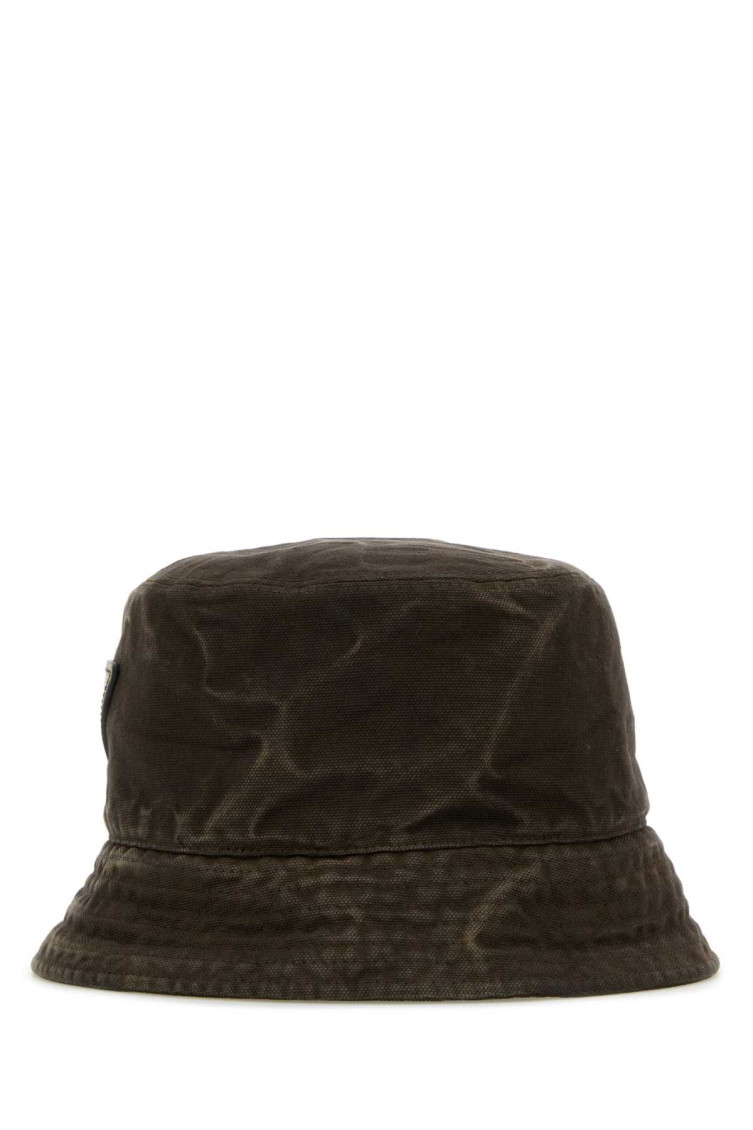 Prada Black Cotton Bucket Hat In Dark Brown