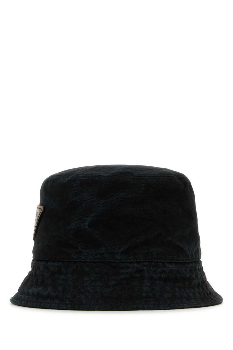 Shop Prada Black Logo Patch Bucket Hat