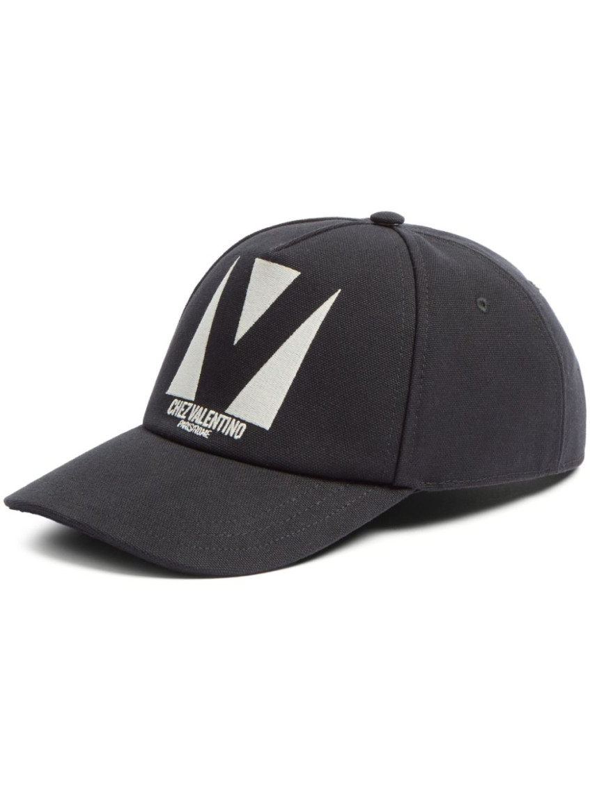 Valentino Garavani Black Hat With Logo On The Front In Cotton Man In Black