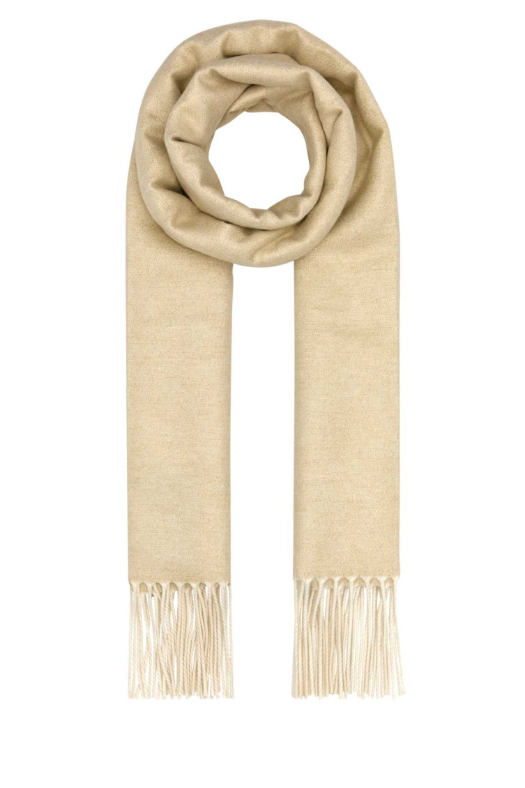 Prada Sand Silk Blend Scarf With Fringe Detail In Beige