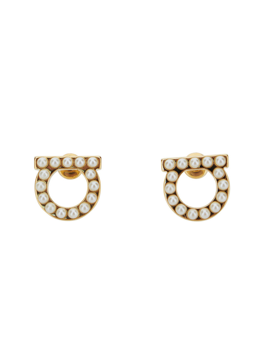 Ferragamo Women Gancini Earrings With Pearls In Gold