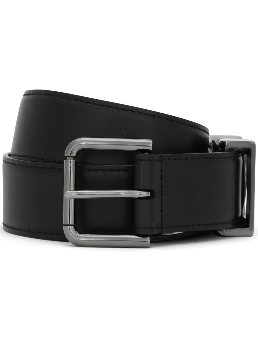 Dolce & Gabbana Calfskin Belt With Dg Logo In Black