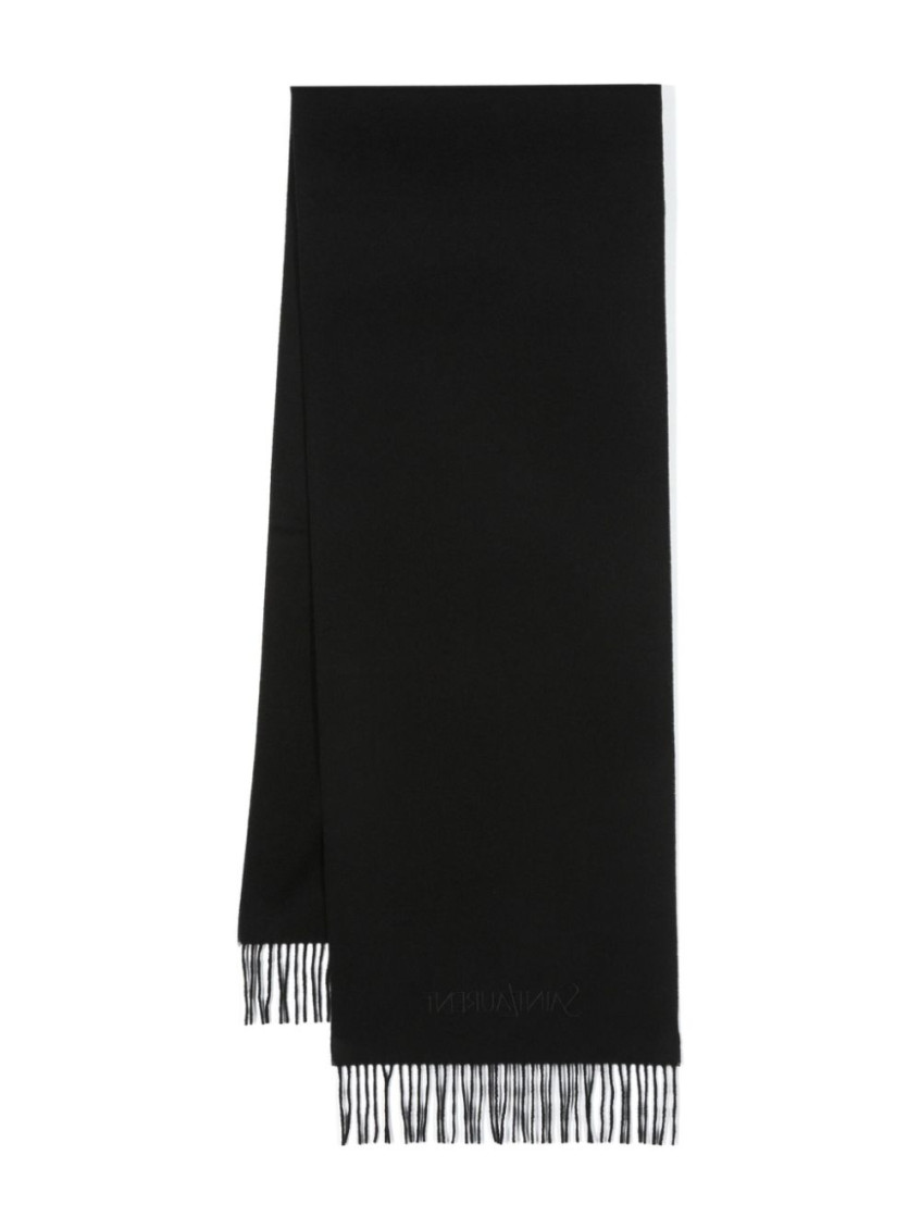 Saint Laurent Embroidered Logo Rectangular Scarf In Cashemre Jacquard Accessories In Black