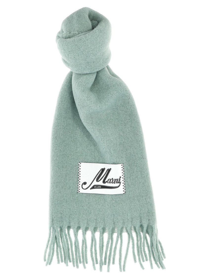 Shop Marni Light Blue Logo Patch Scarf