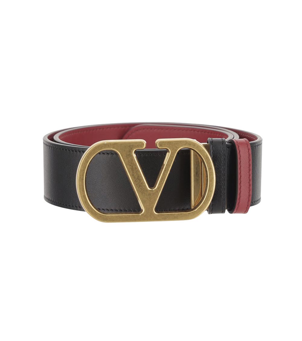 Valentino Garavani Vlogo Signature Leather Reversible Belt In Black