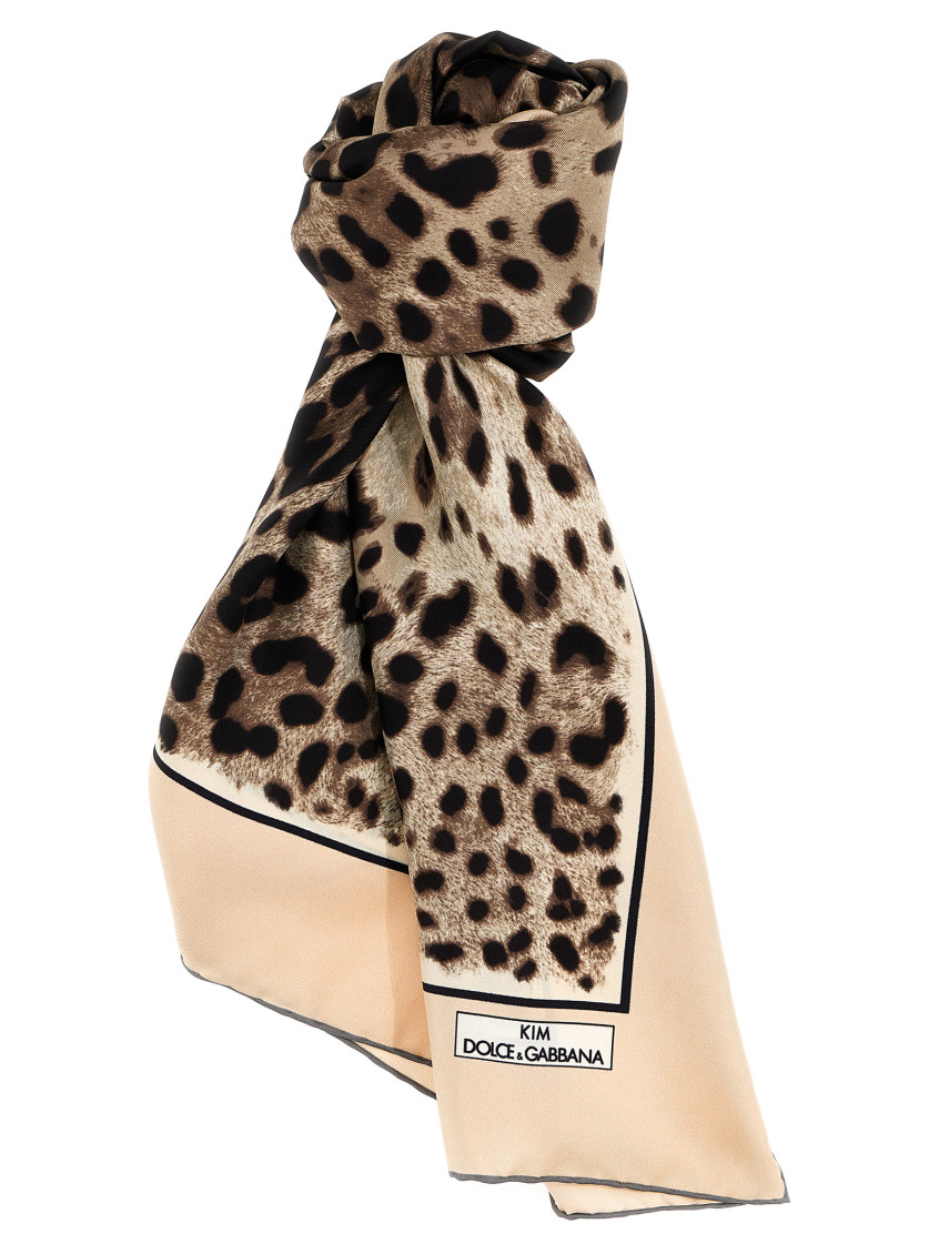 Dolce & Gabbana Leopard Print Logo Scarf In Animal Print