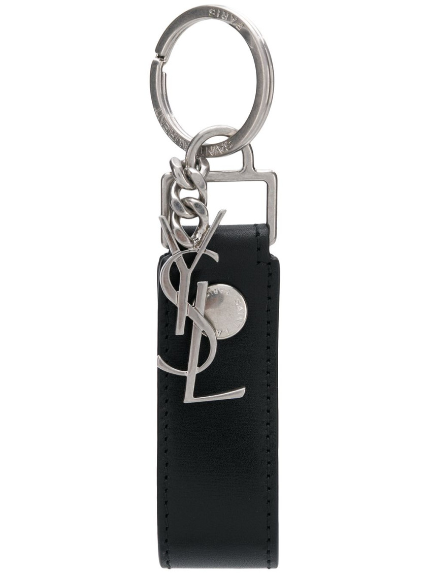 Saint Laurent Black Monogram Leather Keyring In Black