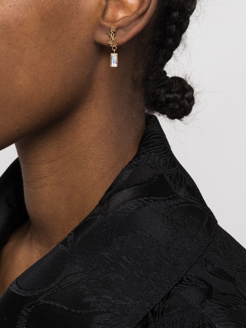 Saint Laurent Golden Logo Stone Drop Earrings In Golden