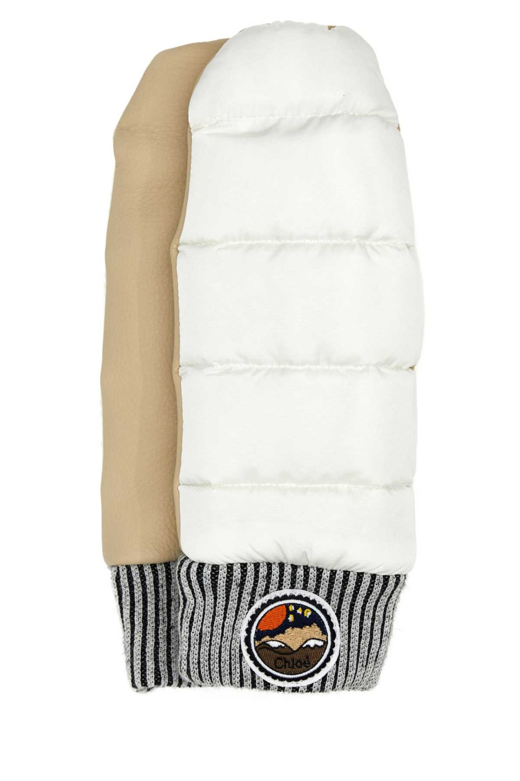 Chloé Chloe Two Tone Nylon And Leather Gloves In Multicolor