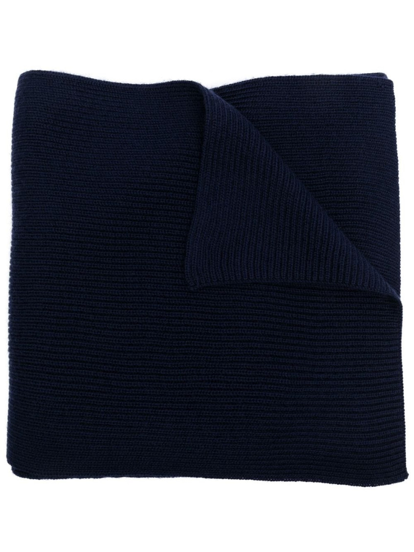 Polo Ralph Lauren Ribbed Knit Wool Scarf In Navy Blue
