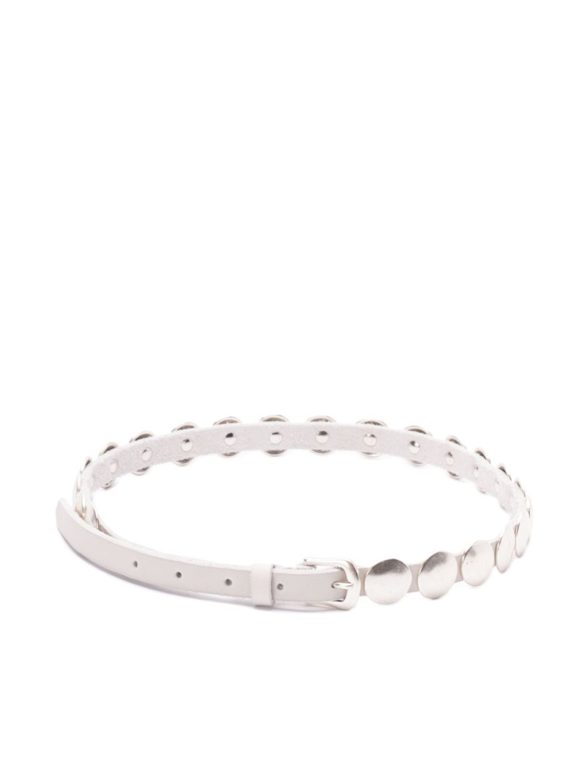 Golden Goose Adjustable Leather Belt With Silver-tone Accents In Off White