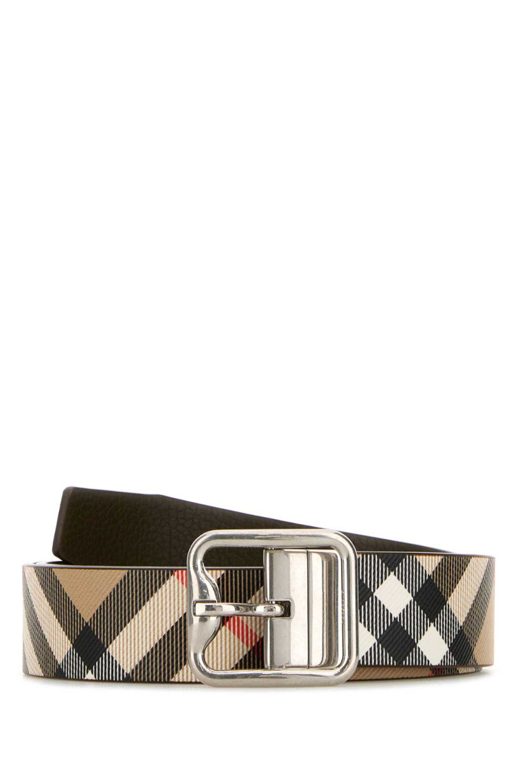 Burberry Beige Printed E-canvas Reversible Belt In Multicolor