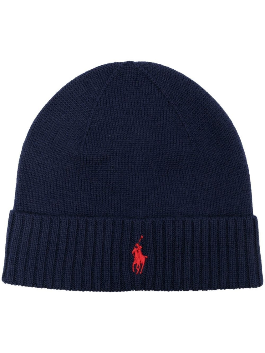 Shop Polo Ralph Lauren Navy Blue Logo Beanie Hat
