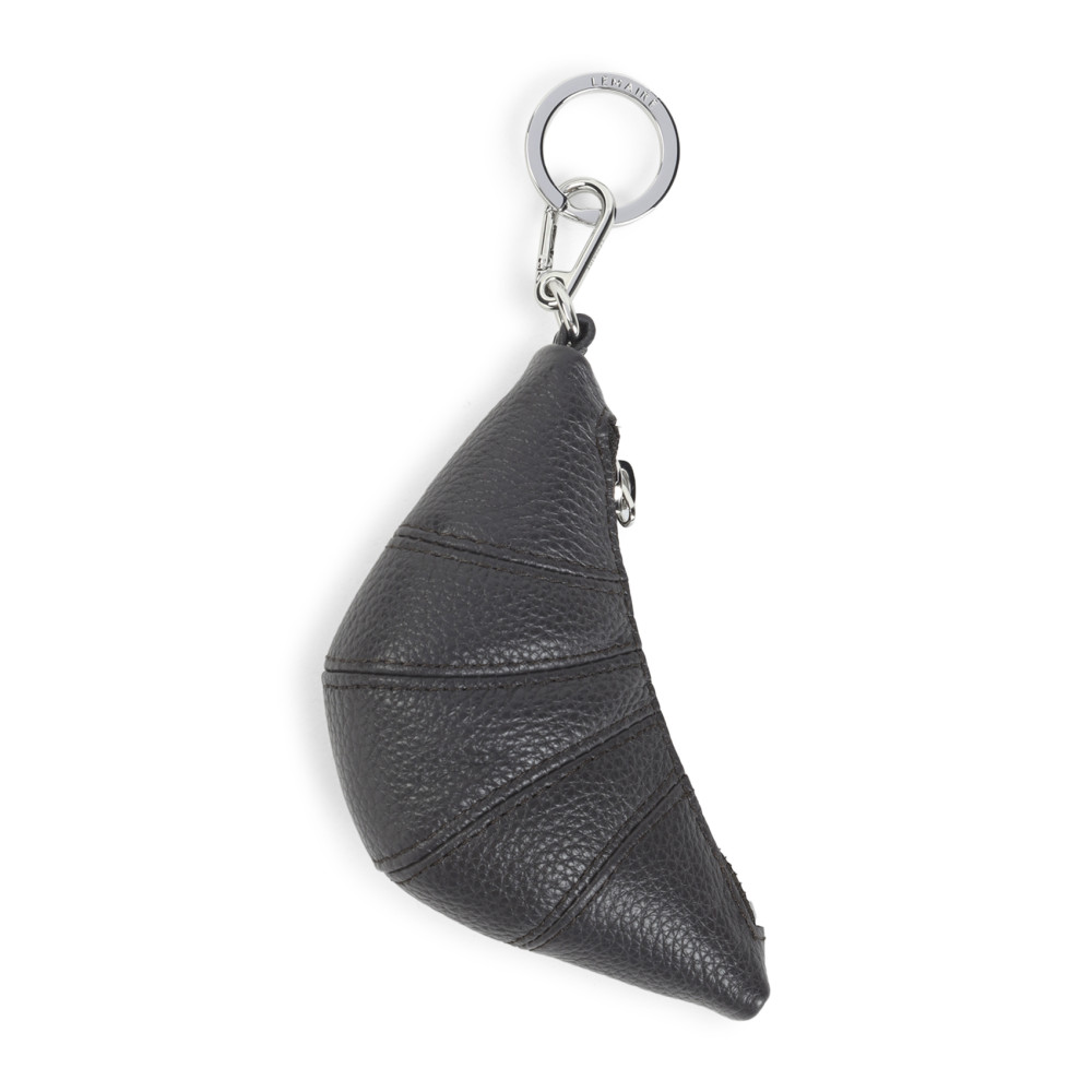 Lemaire Mini Croissant Keychain Textured Surface In Black