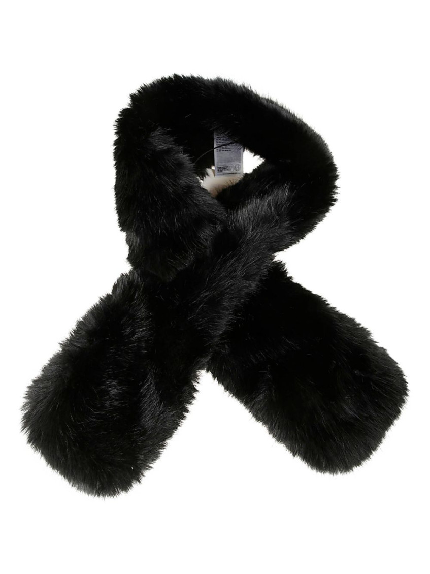 Stand Studio Plush Faux Fur Scarf With Rich Black Texture In Black