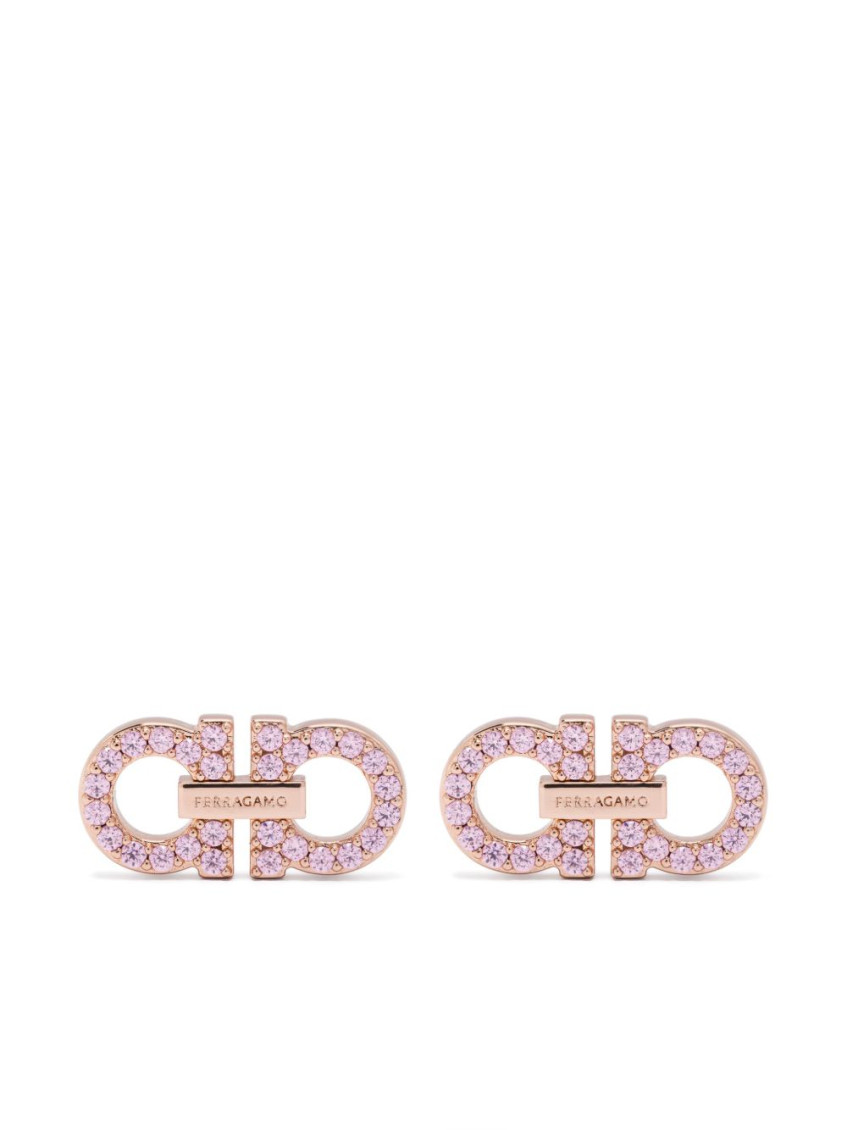 Ferragamo Golden Gancini Crystal Stud Earrings In Pink