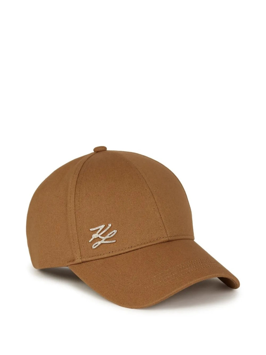 Karl Lagerfeld Brown K Autograph Pin Baseball Hat In Brown