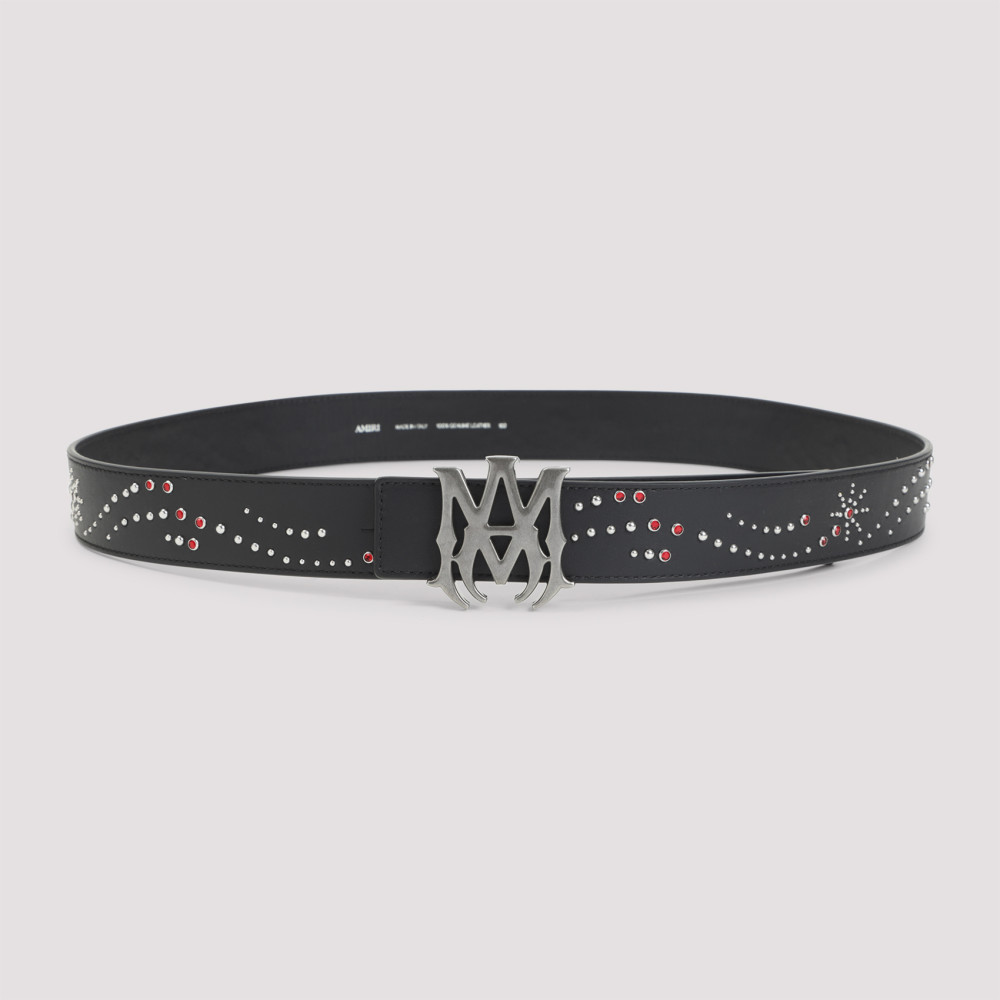 Amiri Black Studded Logo Buckle Belt for Men Online USA at Darveys.com