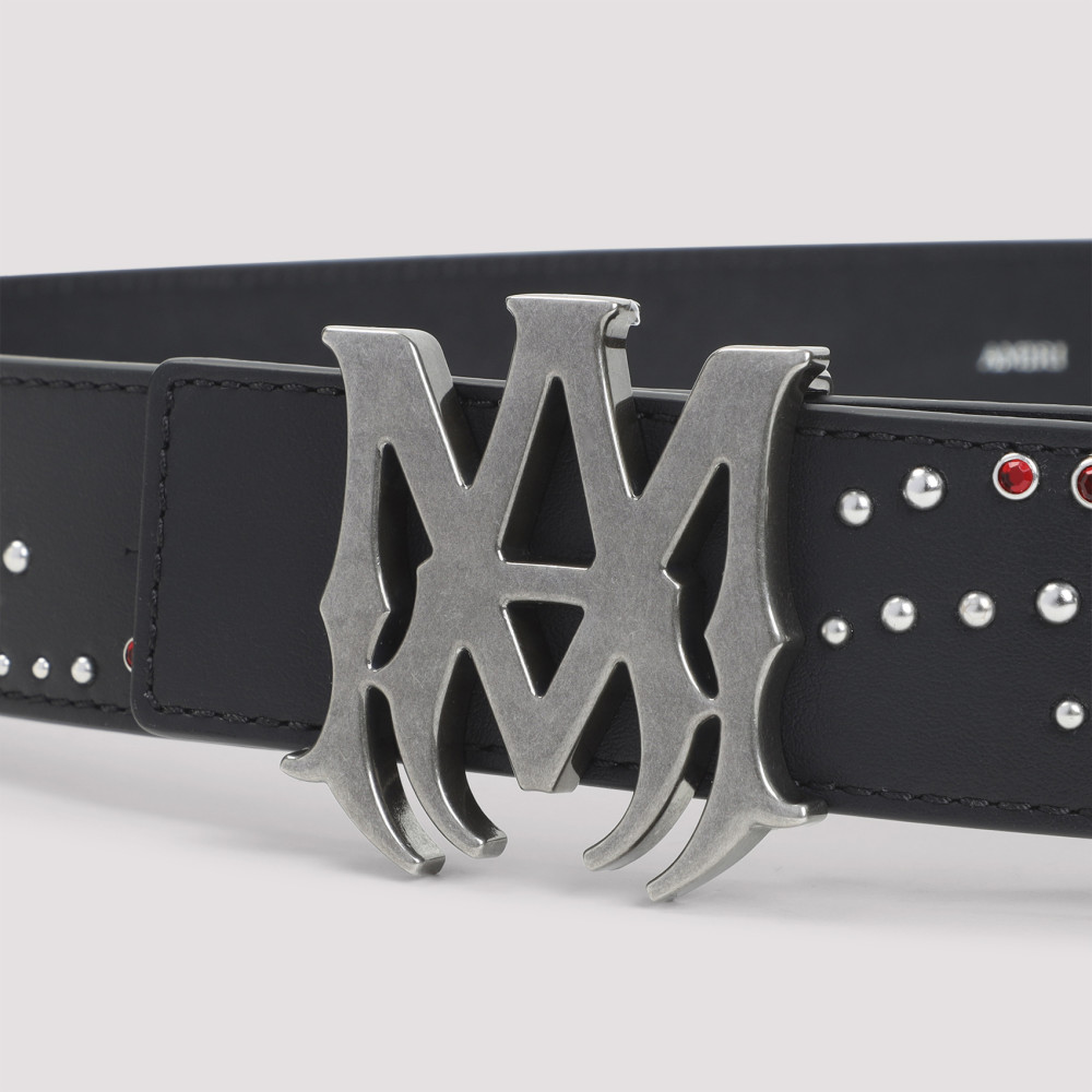 Amiri Black Studded Logo Buckle Belt for Men Online USA at Darveys.com