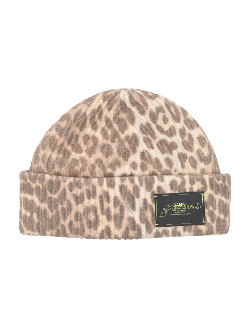 Ganni Women Wool Hat With Leopard Pattern