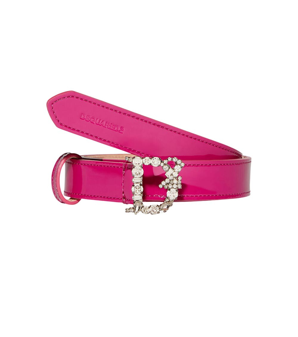 Dsquared2 Patent-finish Crystal-embellished Belt In Pink