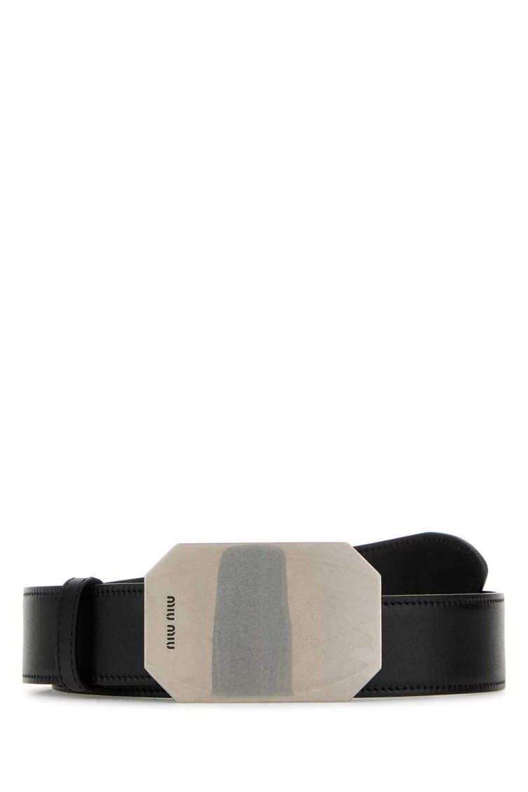 Miu Miu Leather Belt Adjustable Rectangular Buckle In Black