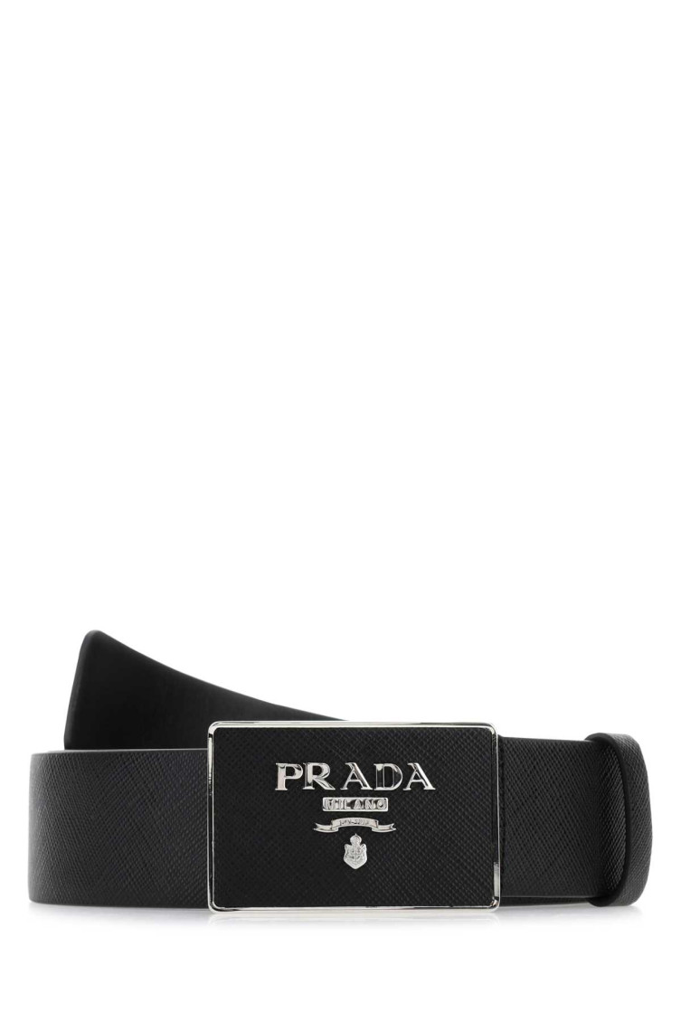 Prada Black Logo Buckle Belt In Black