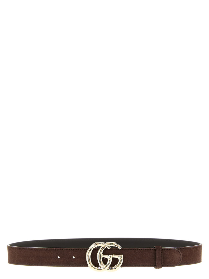 Gucci Brown Suede Belt With Bamboo Gg Marmont Buckle Women In Brown