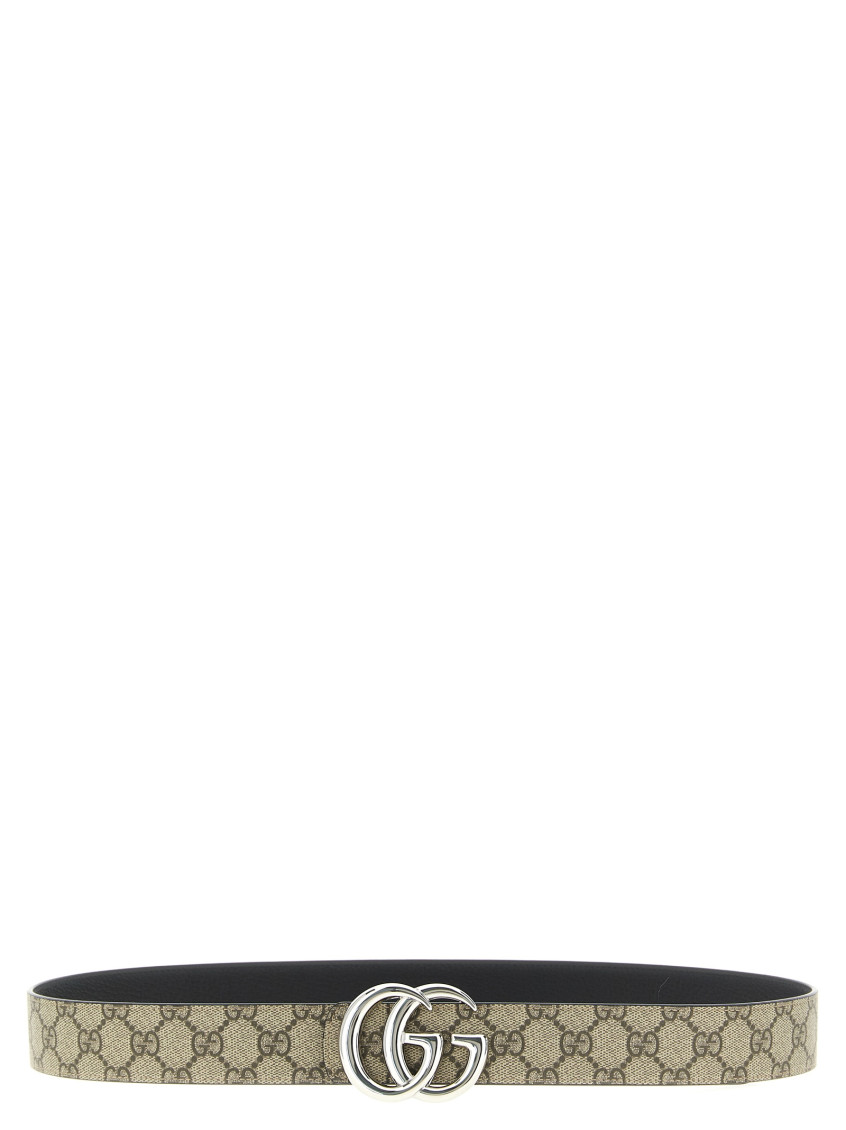 Gucci Beige Gg Marmont Reversible Belt In Brown