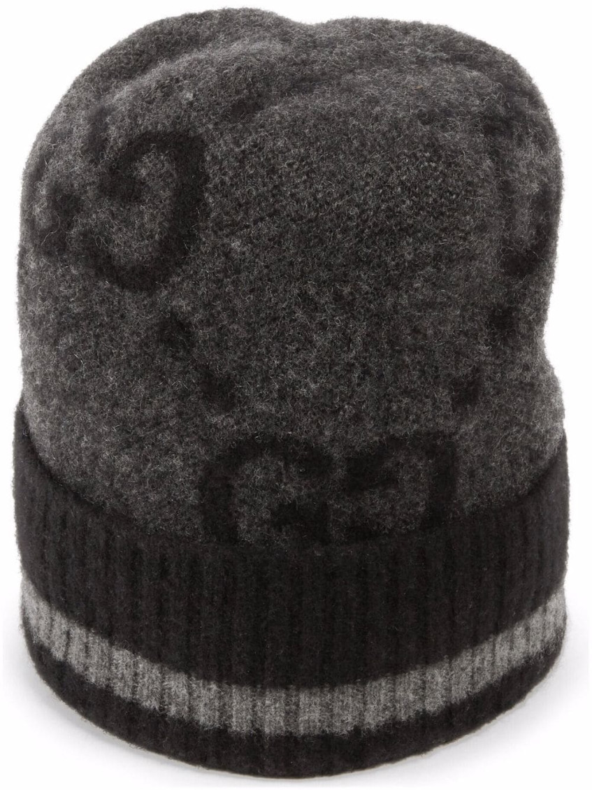 GUCCI DARK GREY GG CASHMERE BEANIE HAT