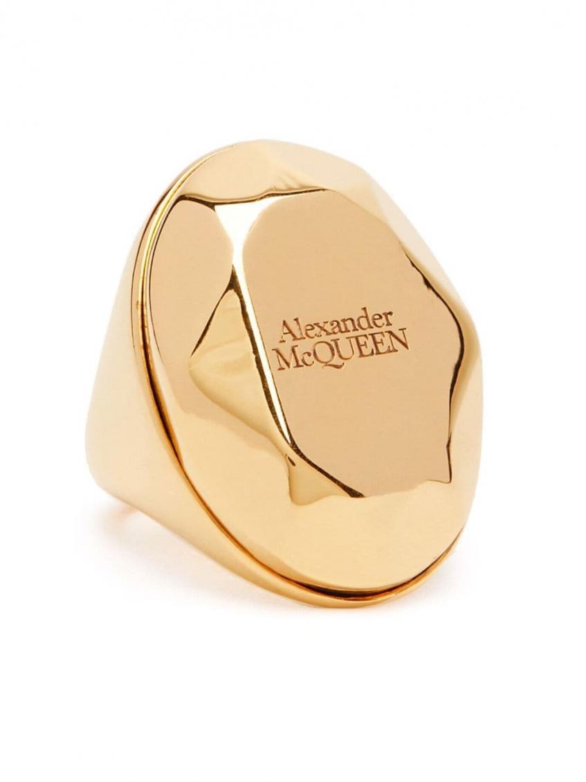 Alexander Mcqueen Golden Stone Logo Ring for Women Online USA at