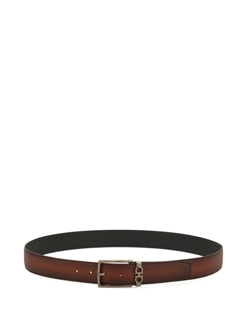 Ferragamo Brown Logo Buckle Belt FERRAGAMO - Reversible leather belt brown - The Corner main image 4
